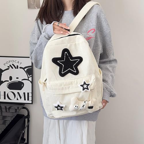 Backpack Trendy Y2K Stars Cute Aesthetic Backpack College Laptop Backpack Casual Travel Daypack for Teens (White) - color: White