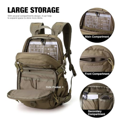 Mardingtop Small Tactical Backpack,Molle Hiking Backpack for Backpacking,Cycling and Biking,15L/25L Backpack - color: Khaki, size: 15L