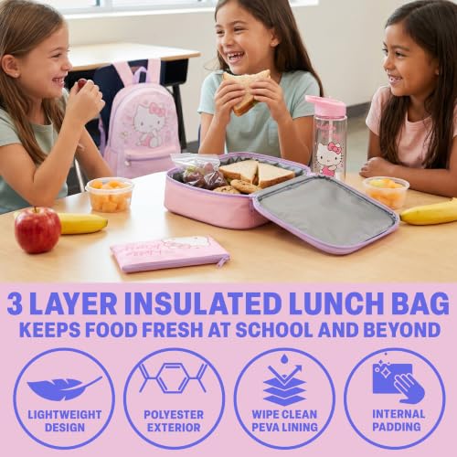 Get Trend Hello Kitty Girls Backpack, Lunch Bag, Pencil Case, Water Bottle | Sanrio 4 Pc Set, 18in Bookbag, Insulated Lunch Bag, Pencil Pouch & 16.9 fl oz BPA-Free Water Bottle, School, Gifts for Girls - color: Pink Hello Kitty
