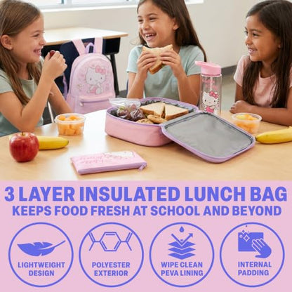 Get Trend Hello Kitty Girls Backpack, Lunch Bag, Pencil Case, Water Bottle | Sanrio 4 Pc Set, 18in Bookbag, Insulated Lunch Bag, Pencil Pouch & 16.9 fl oz BPA-Free Water Bottle, School, Gifts for Girls - color: Pink Hello Kitty