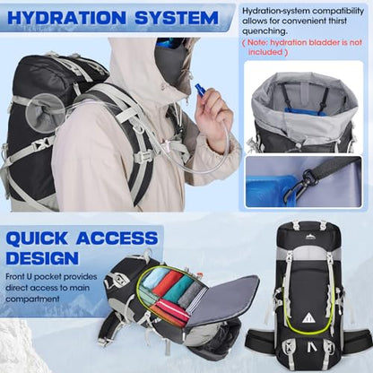 IGOLUMON 60L Hiking Backpack Waterproof Camping Backpack with Rain Cover Large Lightweight Backpacking Backpack for Men Women - color: Black