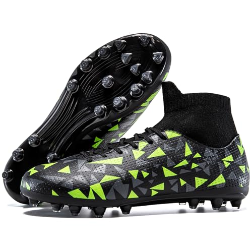 Kids Soccer Cleats High-top Youth Training Football Shoes for Boys Girls Firm Ground Outdoor Athletic Cleats for Little/Big Kid - color: Black, size: 11 Little Kid