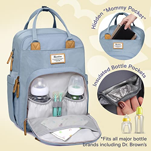 RUVALINO Diaper Bag Backpack-Multifunction Baby Travel Bag with Changing pad, Insulated Bottle Holders & Pacifier Case, Large Capacity, Waterproof, Sky Blue - color: Sky Blue