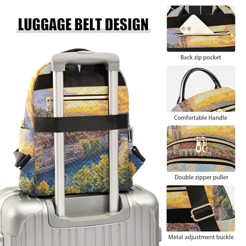 Beautiful Painting of City Small Backpack for Women Travel Back Pack Lightweight Cute Backpacks Ladies Shoulder Bags - size: Small