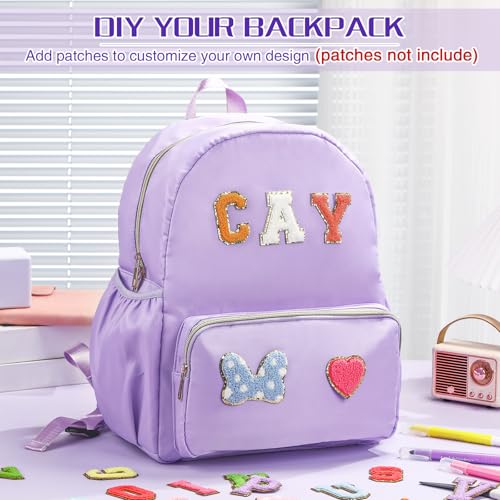 1 Piece Nylon Backpack Kids School Backpack for Toddler Girls Boys Plain Waterproof Preppy Bookbags Travel for Student (Purple) - color: Purple