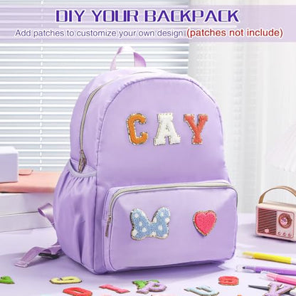 1 Piece Nylon Backpack Kids School Backpack for Toddler Girls Boys Plain Waterproof Preppy Bookbags Travel for Student (Purple) - color: Purple
