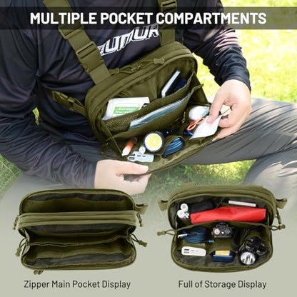 Tactical EDC Chest Bag Utility Molle Chest Rig Pouch with CCW Compartment Adjustable Strap Outdoor Chest Pack - color: Amy Green