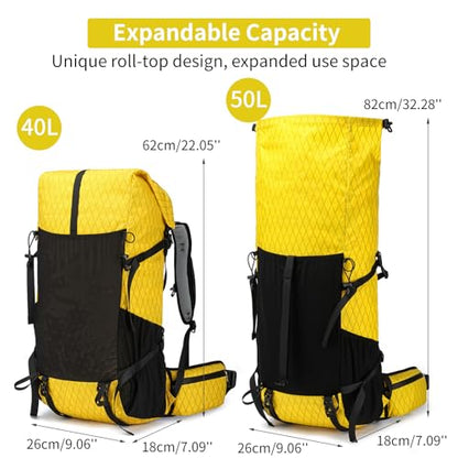 Hiking Backpack,40L to 50L Extra Large Capacity Hiking Bag,Internal Frame Camping Backpack,Upgraded X-PAC Lightweight Sport Daypack Travel Backpack Fit For Mountain Climbing Camping(Yellow) - color: Yellow