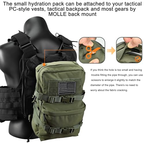 Tactical Mini Molle Hydration Pack,Molle Hydration Carrier with US Flag Water Resistant,Hydropack for Tactical Vest Backpack - style: Rg+bladder