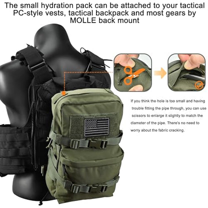 Tactical Mini Molle Hydration Pack,Molle Hydration Carrier with US Flag Water Resistant,Hydropack for Tactical Vest Backpack - style: Rg+bladder