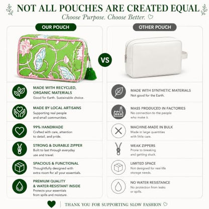 Huar Travel Makeup Bag- Large Capacity Cosmetic Bags for Women - color: Lime & Pink Floral