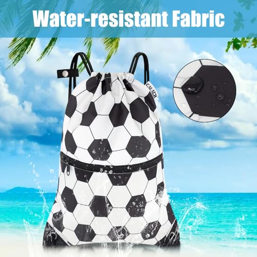 draw string back bag, Large Gym Sports string backpack for men and women with front zipper pocket(football pattern) - color: Soccer, style: Drawstring With Front Pocket