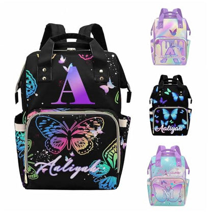 MyPupSocks Personalized Butterfly Diaper Bag for Mom Daughter Granddaughter - Mothers Day Gift Nappy Mommy Daypack Backpacks in Black - color: Style 9