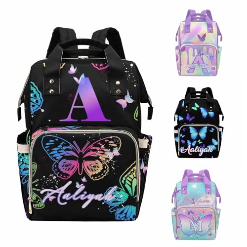 MyPupSocks Personalized Butterfly Diaper Bag for Mom Daughter Granddaughter - Mothers Day Gift Nappy Mommy Daypack Backpacks in Black - color: Style 9