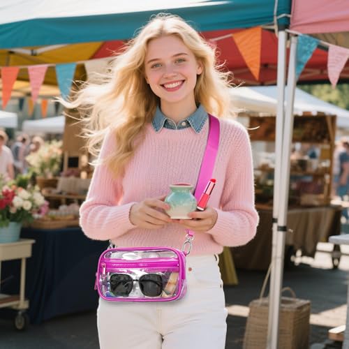 FODOKO Wristlet wallets for women Nylon Quilted Wallet with 4 Zippers,Travel Credit Card,Holder Cell Phone Organizer - color: Clear-rose