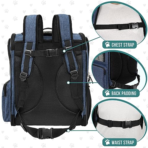 PetAmi Dog Backpack Carrier for Cats and Small Dogs, 4-Way Entry Ventilated Pet Carrier for Hiking Travel, Foldable Top with Sherpa Bed, Reflective and Poop Bag Dispenser, Up to 18 lbs, Navy Blue - color: Navy Blue