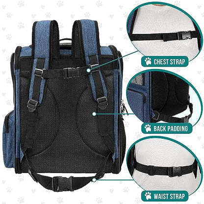 PetAmi Dog Backpack Carrier for Cats and Small Dogs, 4-Way Entry Ventilated Pet Carrier for Hiking Travel, Foldable Top with Sherpa Bed, Reflective and Poop Bag Dispenser, Up to 18 lbs, Navy Blue - color: Navy Blue