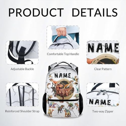 Boys Dinosaur Backpacks Custom Toddler Backpack, 17 Inch Personalized Kids Bookbag for Preschool Kindergarten Elementary Dinosaur-Themed School Bag with Adjustable Padded Straps - color: White