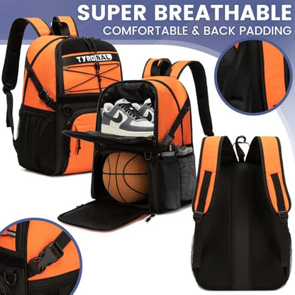 Basketball Bag Backpack with Ball Holder and Shoes Compartment - color: Orange