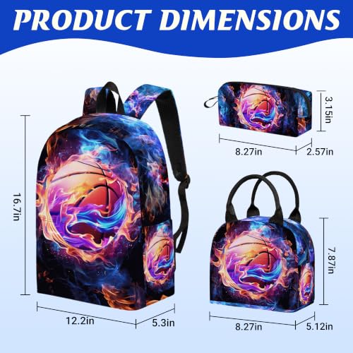 3PCS Boys Basketball Backpack, Bookbag for Kids Boys with Lunch Box, 17 Inch Basketball Teens School Bag Set, Laptop Backpack for Mens School/Daypack - color: Basketball
