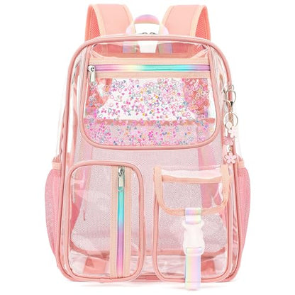 Clear Backpack for Girls Women, School Bookbag Heavy Duty See Through Backpacks (Rose pink) - color: Rose Pink