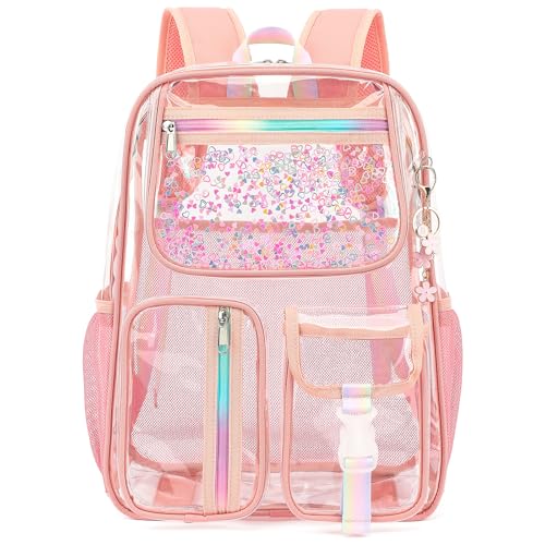 Clear Backpack for Girls Women, School Bookbag Heavy Duty See Through Backpacks (Rose pink) - color: Rose Pink