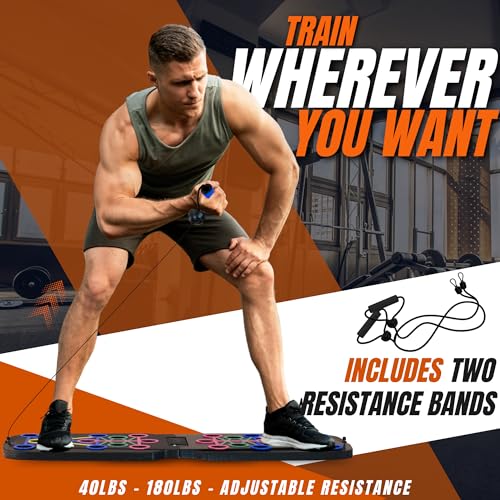 Clikshop Push Up Board – Foldable Push Up Bar System with Resistance Bands | Perfect Pushups for Men | Portable Pushup Board & Calisthenics Equipment for Strength Training at Home or Gym