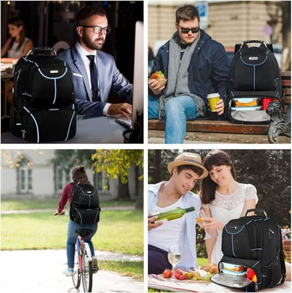 VECKUSON Lunch Bag Backpack, Insulated Cooler Lunch Box Backpack, Extra Large Travel Laptop Backpack TSA Friendly RFID Computer College bag for Women Men,Blue - color: Blue-rfid