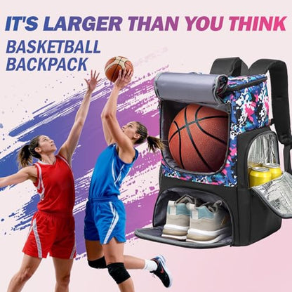 Basketball Backpack, Basketball Bag with Separate Ball Holder & Shoes Compartment Water Resistant Sports Bag Basketball Equipment Bags Fit Volleyball, Soccer, Swim, Gym, Travel, Camouflage (Small) - color: Pink-small