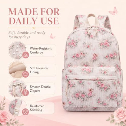 BTOOP School Backpacks for Teen Girls Bookbags Lightweight Kids Backpack School Bags Set with Lunch Box Pencil Case - color: Pink Flroal Fairy