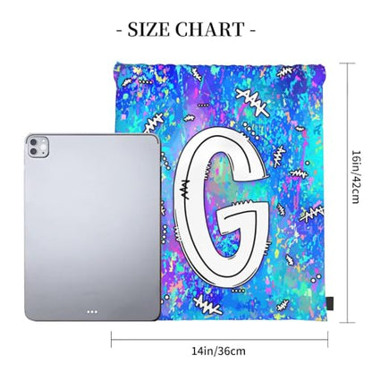 Drawstring Backpack Bag Sport Gym Sackpack Initial Blue Draw String Cinch Bags Bulk String Backpack Storage Bag for Women Men Letters G - color: Letters G