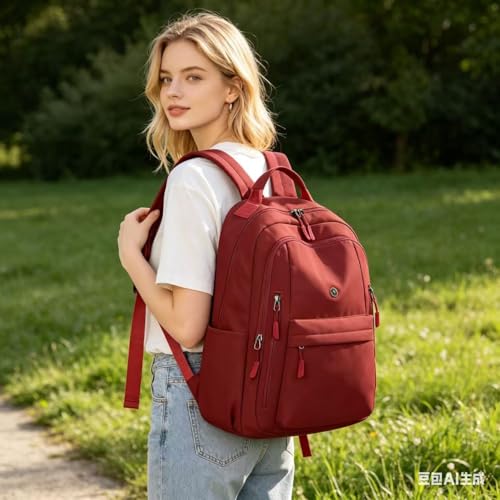Casual Backpack, Multi-Pocket Design with Front Zipper Compartment (wine) - color: Wine