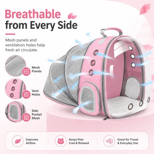 Expandable Cat Carrier Backpack with Bubble Window, Pink - color: Pink