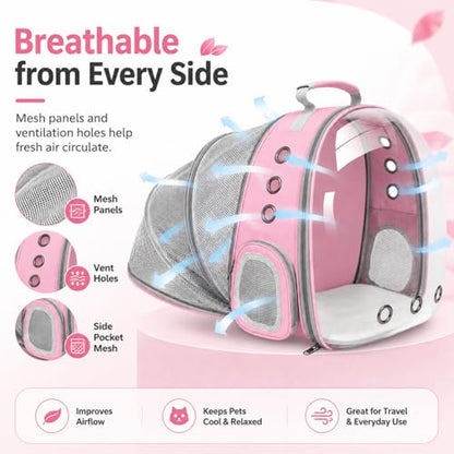 Expandable Cat Carrier Backpack with Bubble Window, Pink - color: Pink