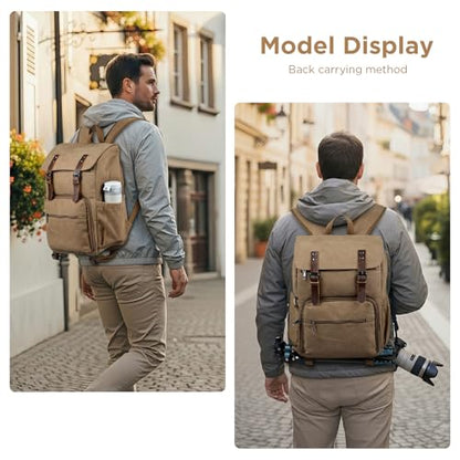 SMRITI Canvas Camera Bag Backpack with Quick Access Pocket & Tripod Holder, 14 Inch Laptop Camera Back Pack Anti-Theft DSLR/SLR Mirrorless Camera bag for Photographers Compatible with Canon/Nikon/Sony