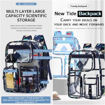 Clear Backpack-Heavy Duty PVC clear backpack for Stadium/Travel/Work,Dual Zippered Compartments&Mesh Side Pockets (blue Dinosaur) - color: Blue Dinosaur