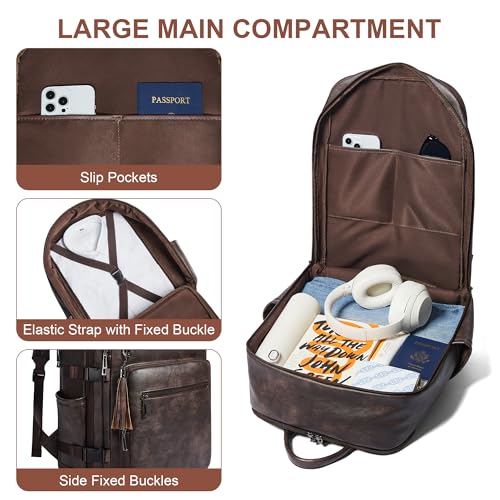 Shrrie Laptop Backpack for Women,Vegan Leather Backpack Work Computer Backpacks fits 16" Laptop,Water Resistant Teacher Nurse Casual Daypack for Weekender Camping Travel,Two-toned Coffee - color: Two-toned Coffee