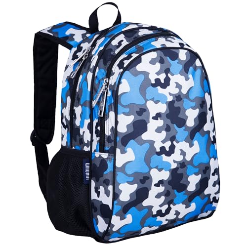 Wildkin 15 Inch Backpack for Boys/Girls, Blue Camo | Ages 5-10, padded straps, side water bottle pocket, coordinates with matching Wildkin lunch box and water bottle. - color: Blue Camo