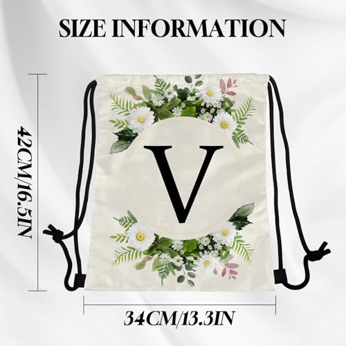 Initial Letter Drawstring Backpack String Sports Gym Bags Waterproof Sackpack Cute for Men Women Beach (13"×17") (Letter-V) - color: Letter-v