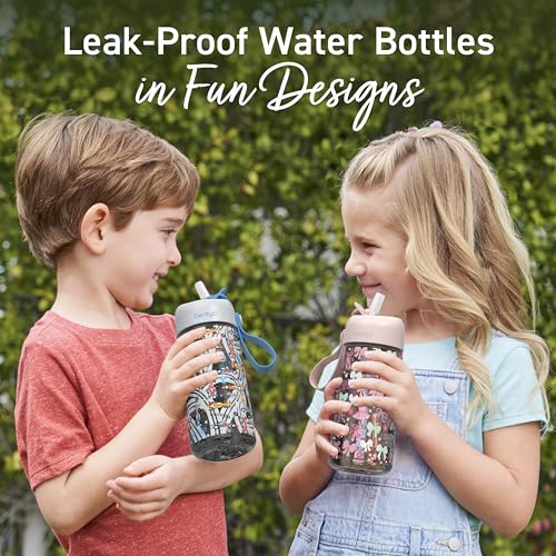 Bentgo Kids Water Bottle - Leak-Proof, Durable Tritan PFAS- & BPA-Free 15 fl oz, Kids/Toddlers Ages 3+ for School & Sports; Bite & Sip Spout, Carrying Handle, Dishwasher Safe (NEW Race Cars) - color: Race Cars