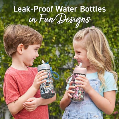 Bentgo Kids Water Bottle - Leak-Proof, Durable Tritan PFAS- & BPA-Free 15 fl oz, Kids/Toddlers Ages 3+ for School & Sports; Bite & Sip Spout, Carrying Handle, Dishwasher Safe (NEW Race Cars) - color: Race Cars