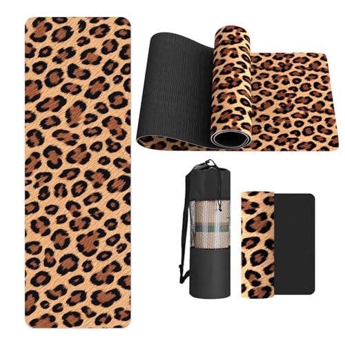FOLAI Extra Thick Yoga Mat 6mm，pilates mat thick - Non-Slip Exercise Mat for HIIT, Pilates & Home Workouts & Workout with Free Carry Strap - color: leopard print