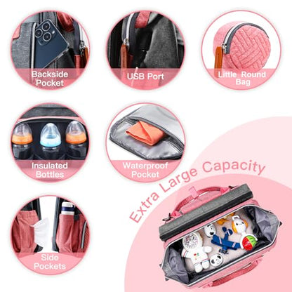 ISMGN Diaper Bag Backpack with Changing Station, Large Diaper Bag, Baby Bag, Multifunctional Diaper Bag, Pinkgray - color: Upgrade Pinkgray