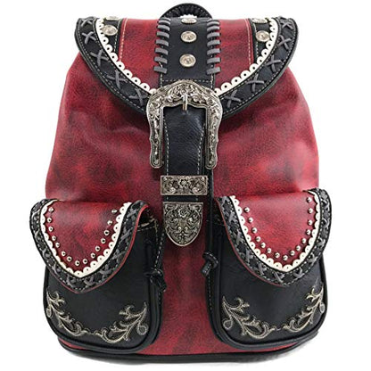 Zelris Western Country Floral Buckle Rucksack Backpack (Red) - color: Red