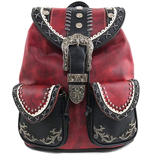 Zelris Western Country Floral Buckle Rucksack Backpack (Red) - color: Red