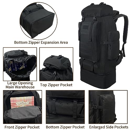 Hiking Backpack, 100L Large Camping Backpack, Expandable Waterproof MOLLE Rucksack, Outdoor Sport Travel Daypack Military Tactical Back pack for Men Women (Black) - color: 100l Black