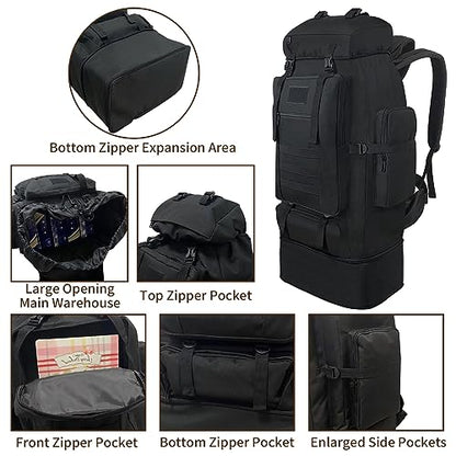Hiking Backpack, 100L Large Camping Backpack, Expandable Waterproof MOLLE Rucksack, Outdoor Sport Travel Daypack Military Tactical Back pack for Men Women (Black) - color: 100l Black