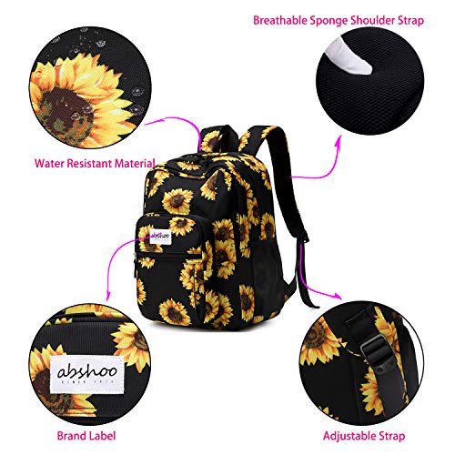 abshoo Classical Basic Womens Sunflower School Backpack For Teen Girls Water Resistant College Bookbag (Sunflower Black) - color: Sunflower Black, size: 16.5 Inc