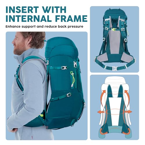 N NEVO RHINO Internal Frame Hiking Backpack 50/60/65/70/80L, Mountain Climbing Camping Backpack Daypack Waterproof Rain Cover | Mountain Climbing - color: 09 Green, size: 60+5L
