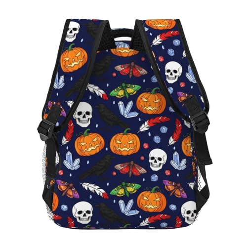 Gym and Sports Backpack Halloween Raven Pumpkin Skull, Lightweight Casual Daypack with Side Water Bottle Pocket for Beach and Outdoor - color: Pattern (269)